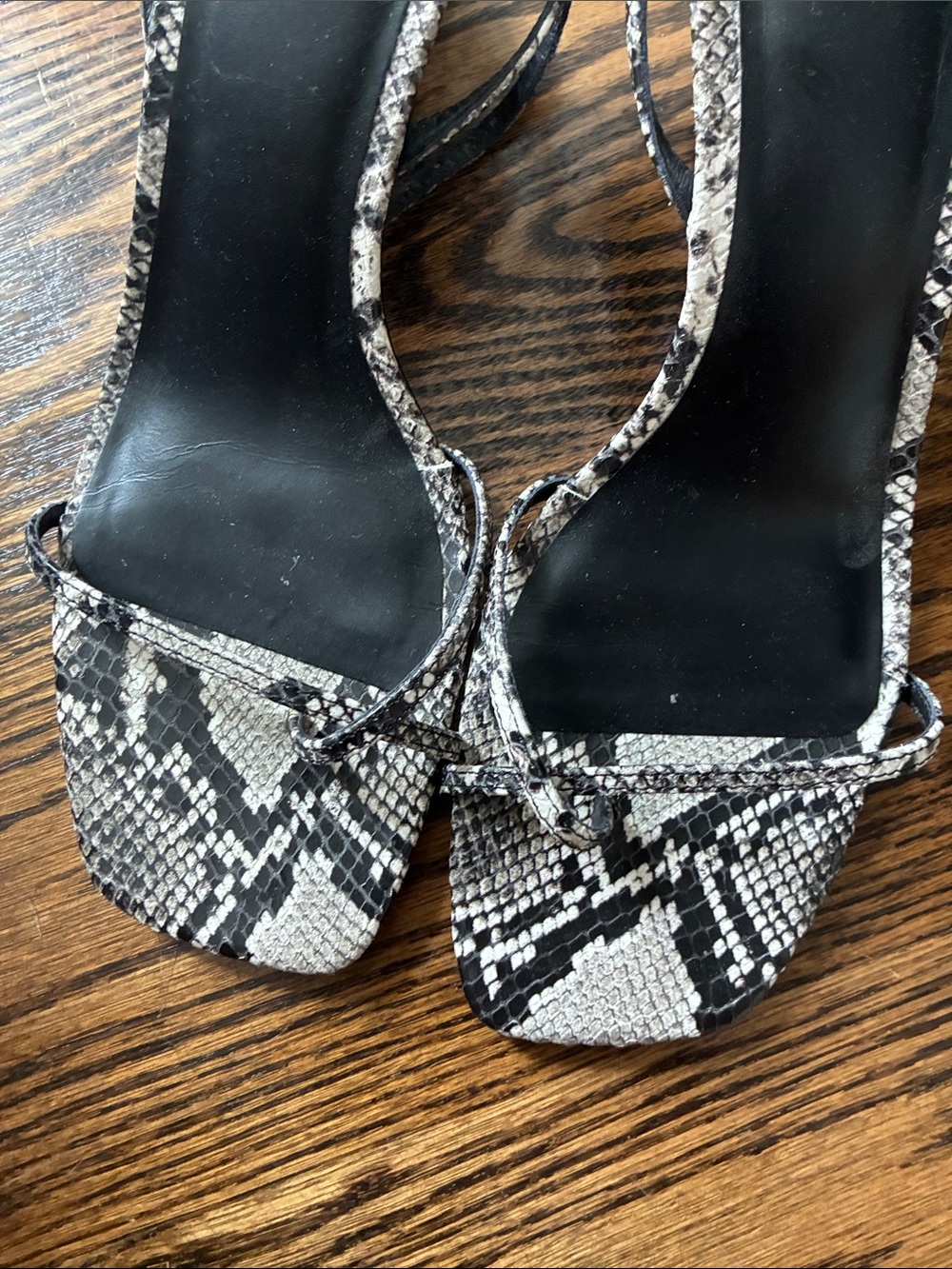 Reformation Black And White Snakeskin Wedge Sandals View 5